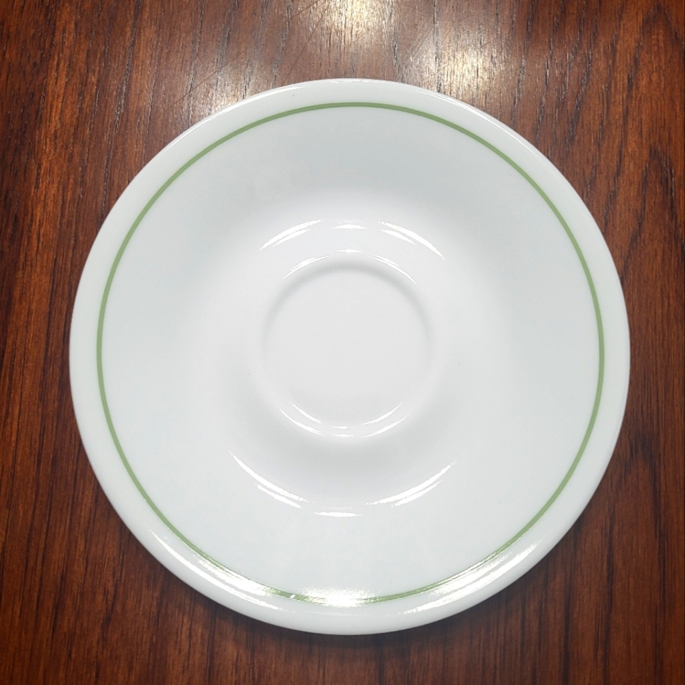 Vintage Corning Corelle 6 1/4" (15.8cm) Saucer White Glass Lime Green Outer Ring